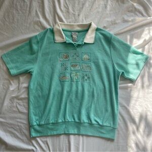 Vintage Koret Francisca Aqua Canvas Collared Sweater